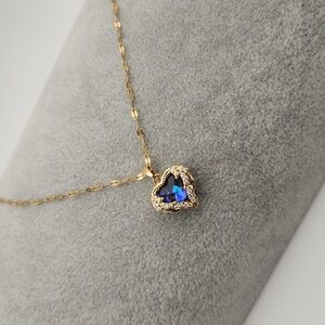 18k Gold Plated Stainless Steel Lip Chain, Angel Wing Heart Pendant, Blue